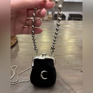 NWOT- Black Mini Card Bag with Silver Chain